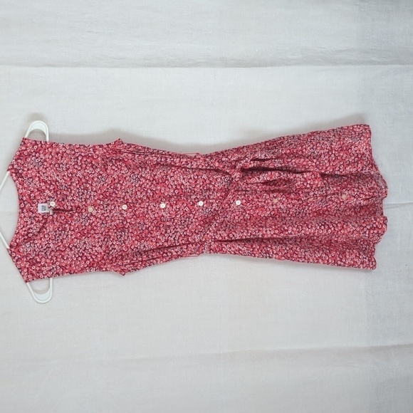 GAP Dresses & Skirts - 🍉 Gap Pink Microfloral Sleeveless Button Front Dress with Sash Size Small